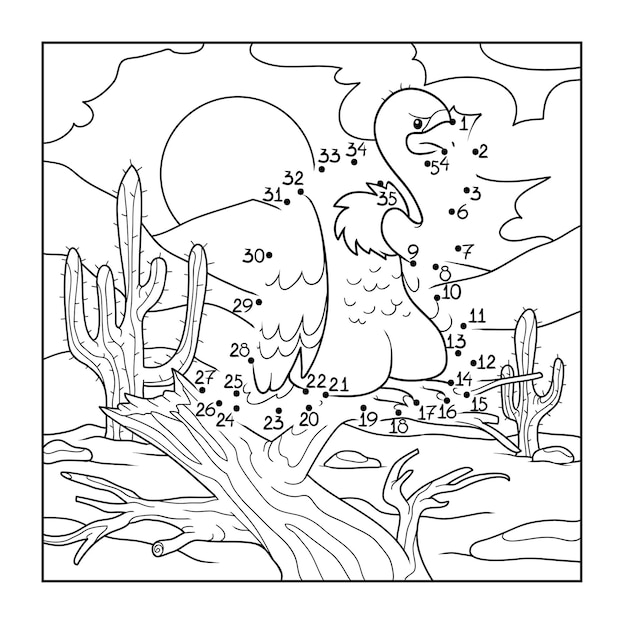 벡터 어린이 만화 새 독수리와 사막 배경에 대한 숫자 도트 도트 게임