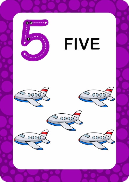 Numbers flashcards number five educational math card for children learn counting numbers