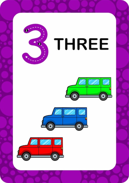 Numbers Flashcards Number Three Educational math card for children Learn Counting numbers