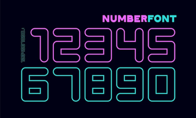 Шрифт чисел. спортивный шрифт с цифрами и цифрами. геометрические правильные номера с очень жирным округлым контуром. сильный спортивный шрифт для дизайна, креативный типографский, плакат. векторные иллюстрации