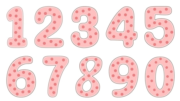 Vector numbers from 1 to 0 with pink dotts children's font newborn baby cute baby set clip art set