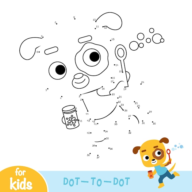 Numbers game education dot to dot game for children dog and soap bubbles