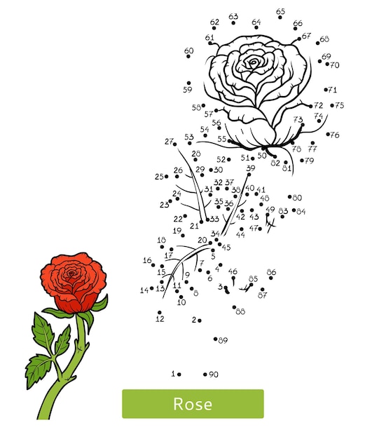 Numbers game, education dot to dot game for children, flower Rose