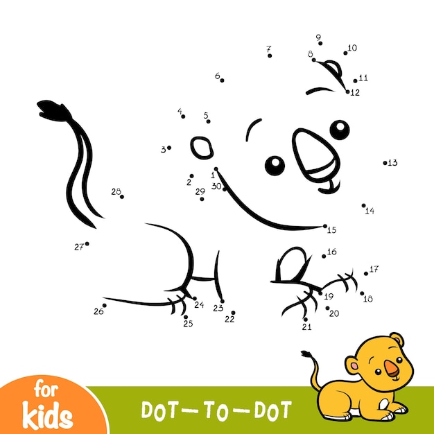 Numbers game, education dot to dot game for children, Lion cub