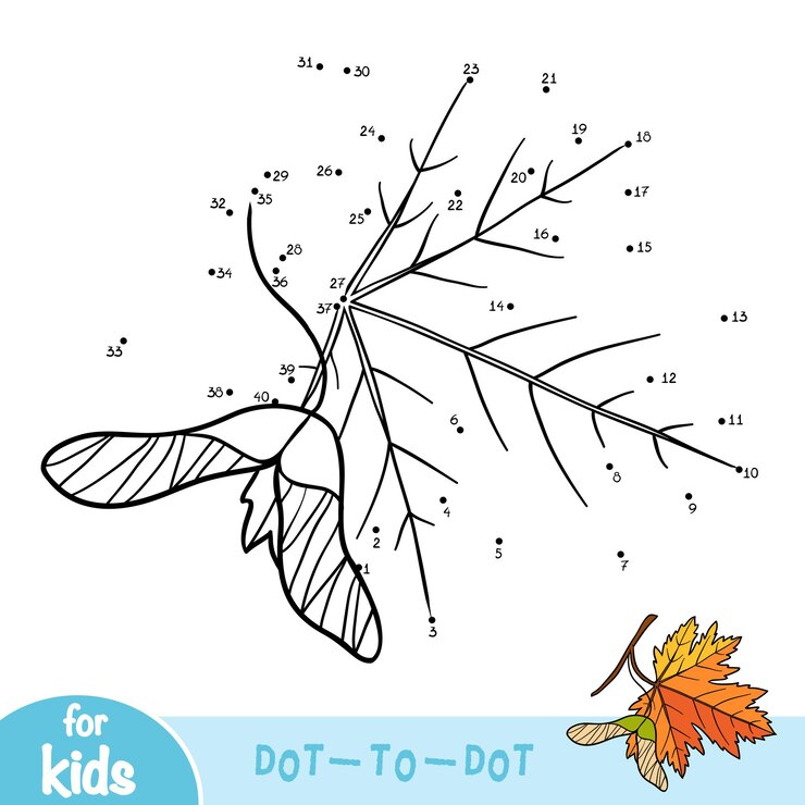 वेक्टर numbers game, education dot to dot game for children, maple leaf