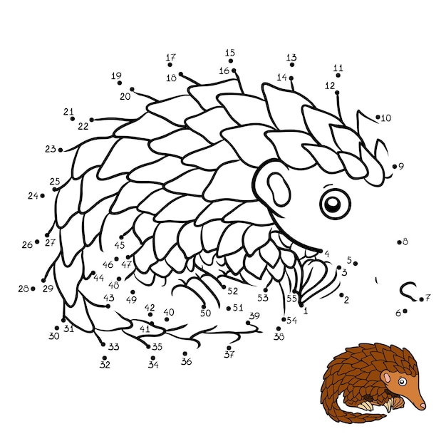 Numbers game, education dot to dot game for children, Pangolin