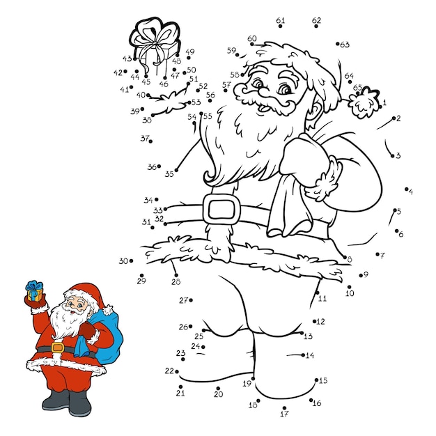 Numbers game, education dot to dot game for children, santa claus