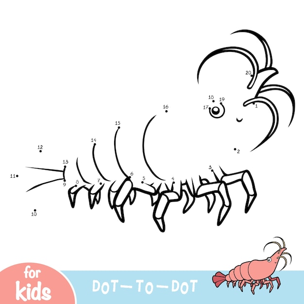 Vector numbers game, education dot to dot game for children, shrimp