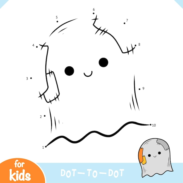 Numbers game education dot to dot game for kids Ghost character