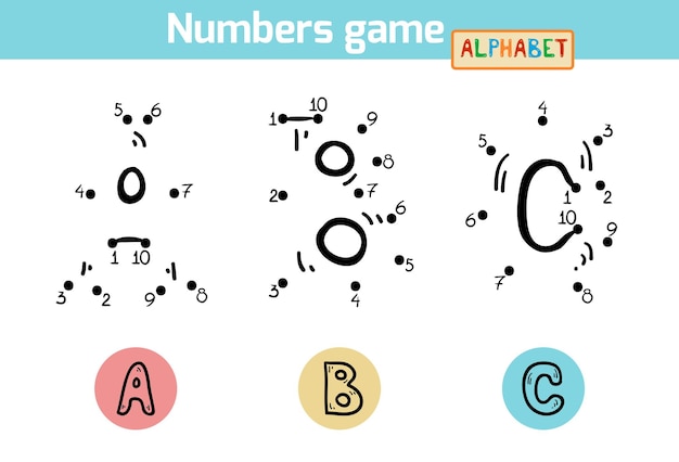 数字の子供のゲーム、アルファベット、ABC アクティビティ、1 から 10 までの点つなぎゲーム