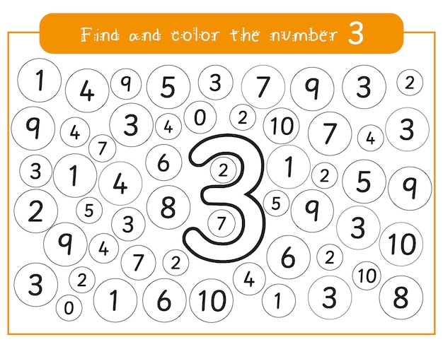 Numeri per bambini che imparano il foglio di lavoro numero 3 attività di colorazione matematica gioco educativo per bambini