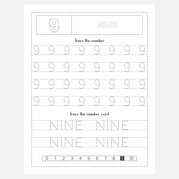 Numbers and number words tracing worksheet for kids and preschool