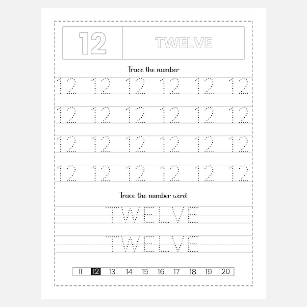 Numbers and number words tracing worksheet for kids and preschool