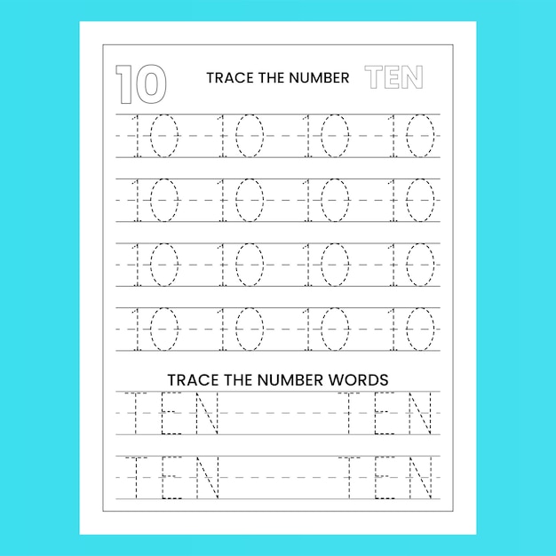 Цифры и числовые слова, отслеживающие рабочий лист для детей и дошкольников