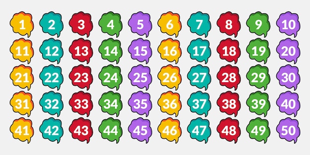 numbers one through fifty with colorful bubbles