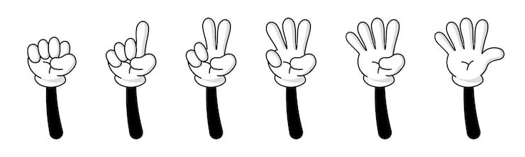 Vector numbers on retro cartoon fingers counting with hands wearing white gloves vector