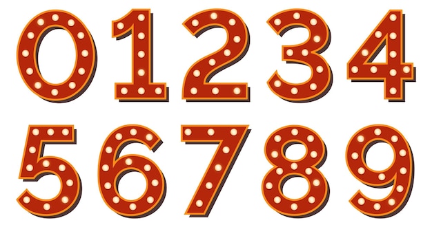 Numbers in retro electric lamp style Vintage font