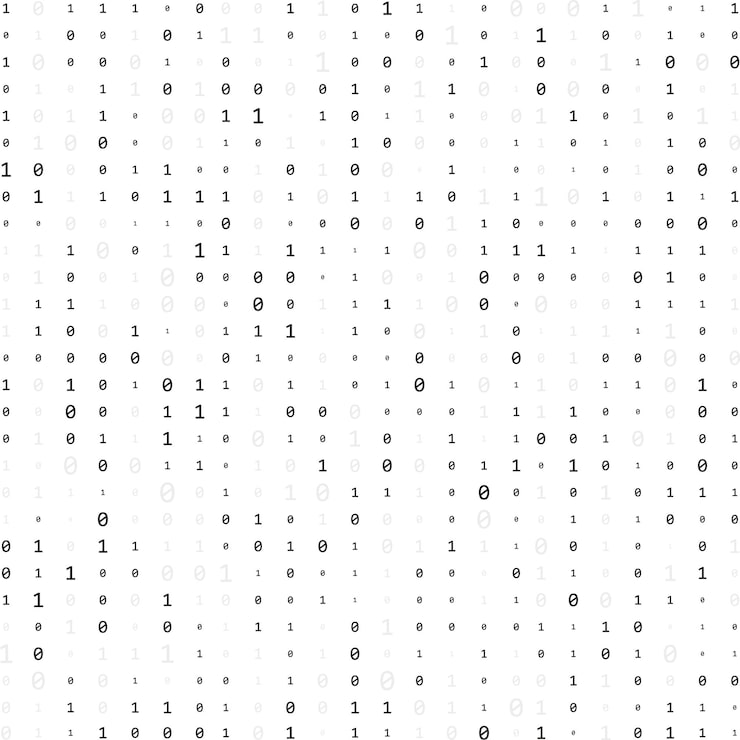 Vector numbers on the screen stream of binary code computer matrix graphic data algorithm