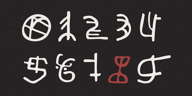 Numbers set in Ancient historical style These icons based on rock art pictograms