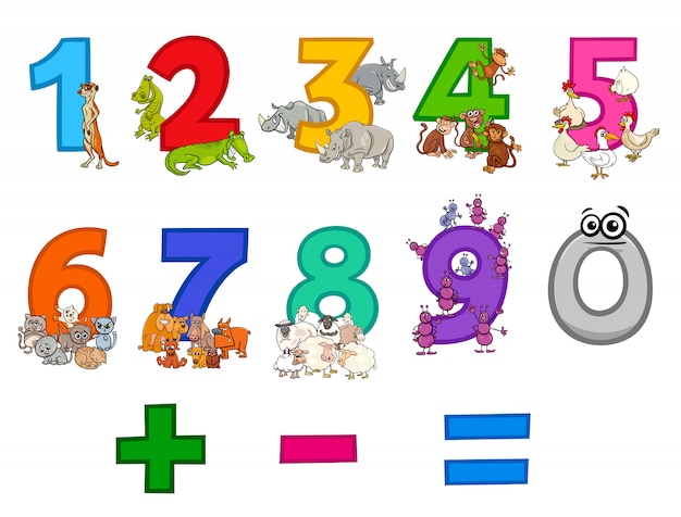 Numbers Set from Zero to Nine with Animals