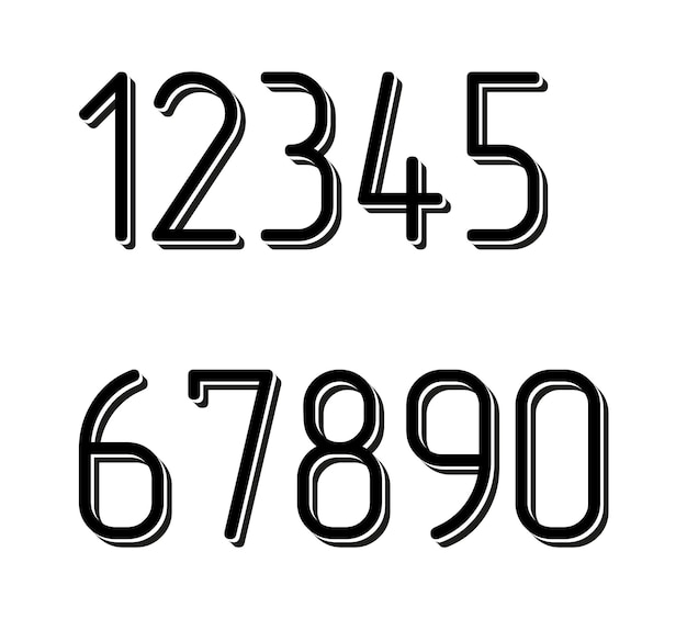 Numeri impostati hipster, parallel offset sottili linee di intersezione stile idea numeri tipografia elemento di design per invito a nozze, mockup di simboli logo matematici.