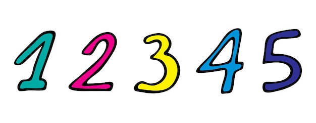 I numeri impostano l'icona del colore del vettore. numeri multicolori dei cartoni animati disegnati a mano. ritorno all'istruzione scolastica
