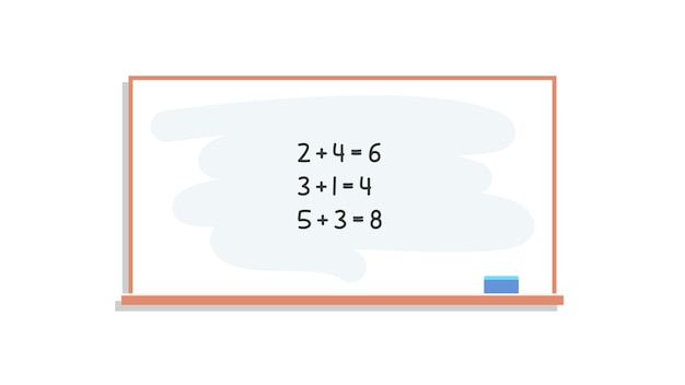 Numbers study and math exercises calculating on chalk board at lesson flat vector illustration.