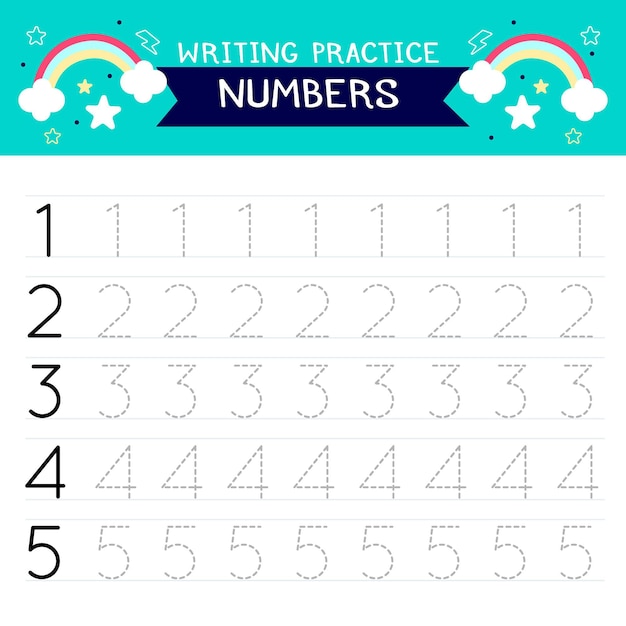 Vector numbers tracing template with rainbows