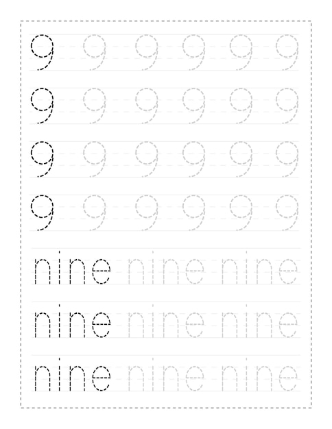ベクトル 子供や幼稚園の学生のための数字トレースワークシート