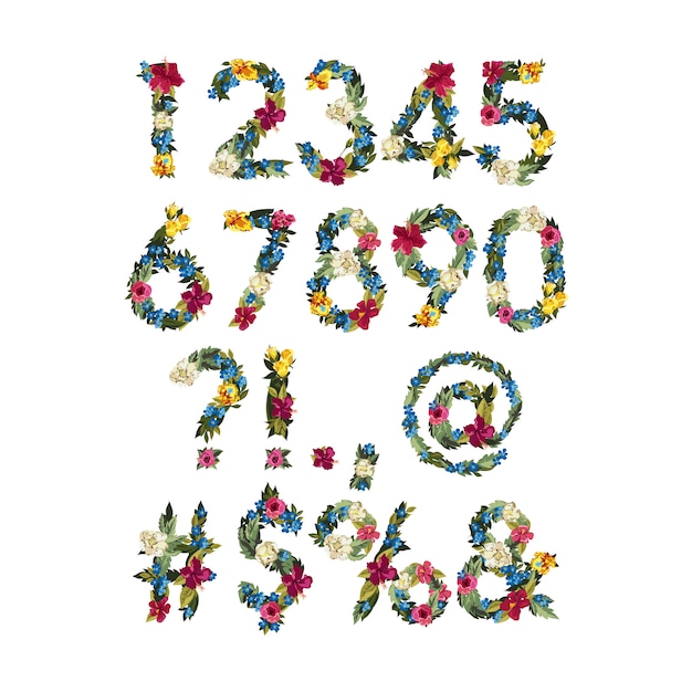 Vector numbers, vector colorful flower font for your design