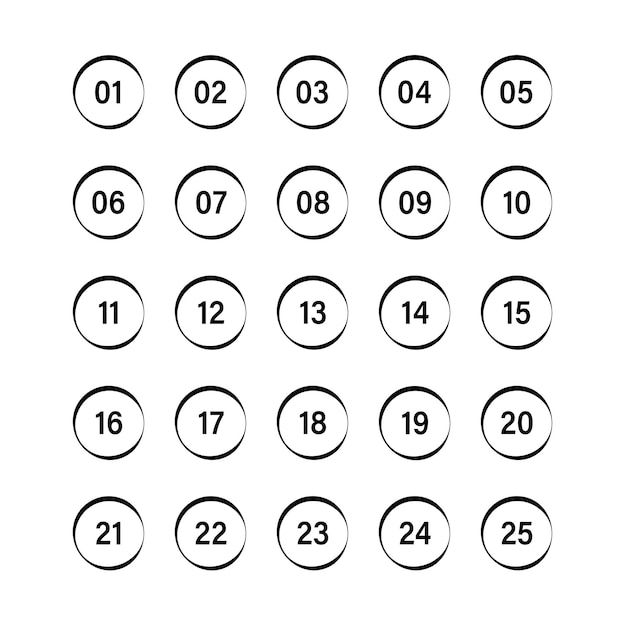 흰색 원에 검은색 선이 있는 숫자가 설정됩니다. 벡터 일러스트 레이 션