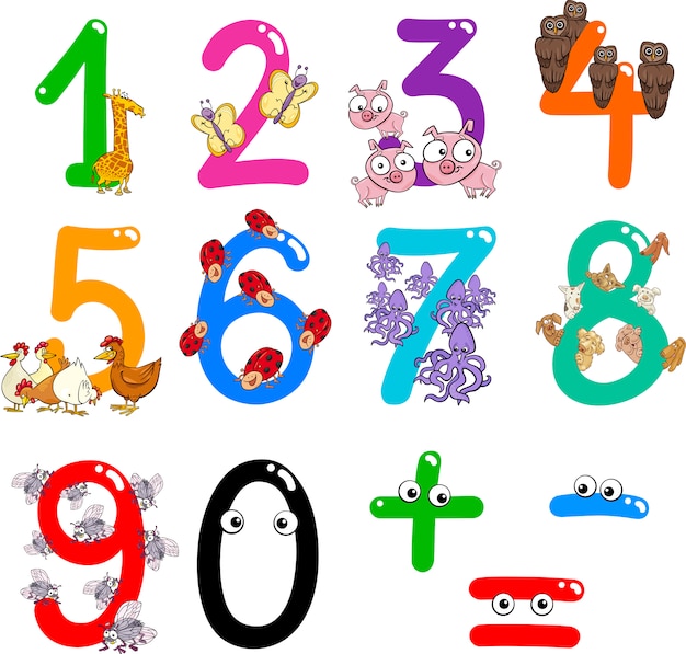 numbers with cartoon animals