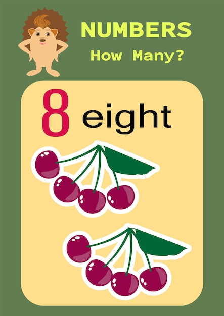 Вектор Цифрыцифровая карточка с изображением фруктов игра с подсчетом для детей рабочая таблица по математике