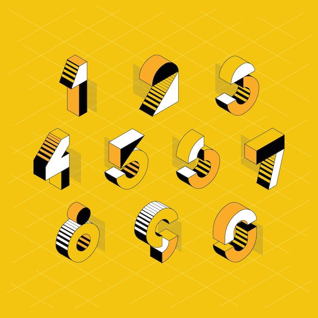 Numerals. set of isometric color geometry shapes' figures and numbers
