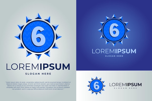 Numeric 6 and Sun with waves Logo design vector illustration template badge logo Sun logo design template badge logo