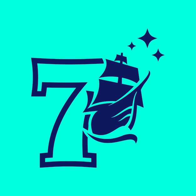 Logo numerico 7 della vecchia barca a vela