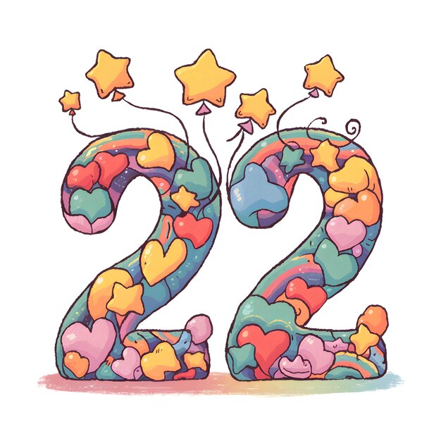 Vector numeric digit 22 vector illustration typography of number 22 with playful shapes and balloon