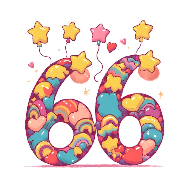 Vector numeric digit 66 vector illustration typography of number 66 with playful shapes and balloon