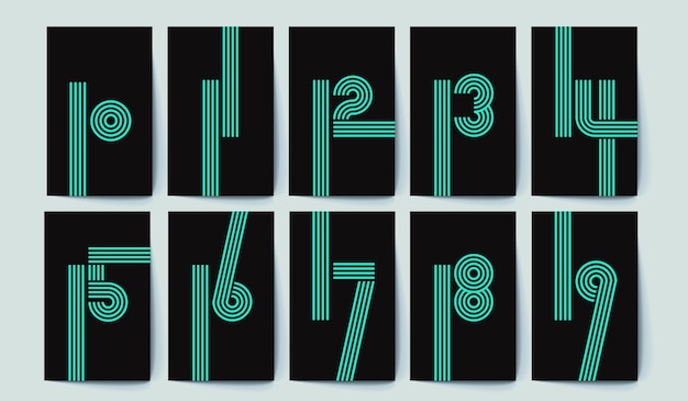 Vector numeric poster collection from 10 to 19 in bold linear style vector set of 10 unique posters