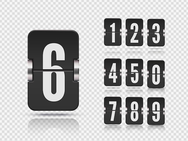 Numeriek flip-scorebord met reflecties die op verschillende hoogten drijven voor een donkere vector web countdown timer