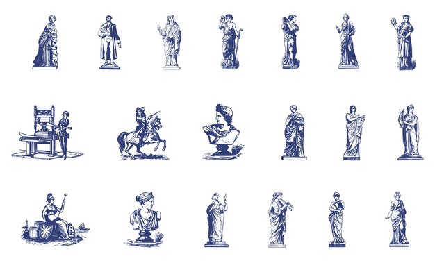 Vector numismatic value and statue icon collection