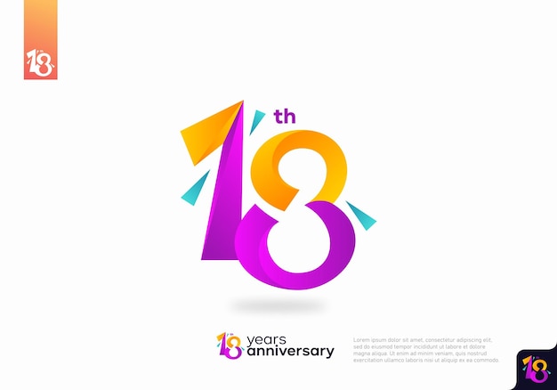 Nummer 18 logo pictogram ontwerp, 18e verjaardag logo nummer, verjaardag 18