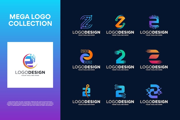 Nummer 2 creatieve logoontwerpcollectie Abstract symbool voor digitale technologie