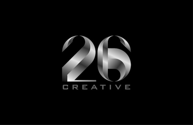 Nummer 26 logo modern nummer 26 in zilverstalen stijl bruikbaar voor jubileum- en bedrijfslogo's