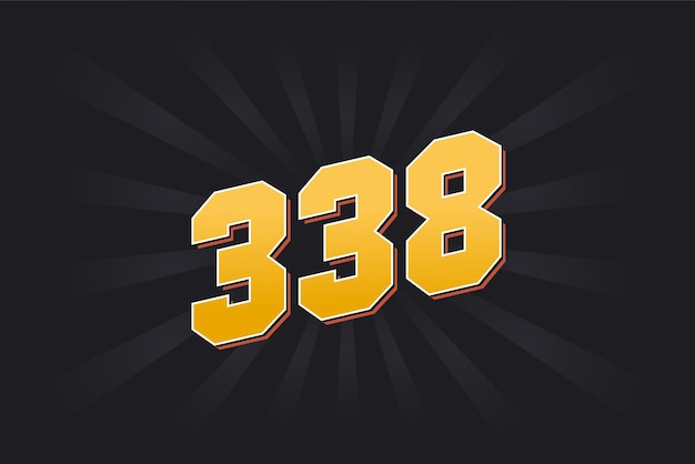 Nummer 338 vector lettertype alfabet geel 338 nummer met zwarte achtergrond