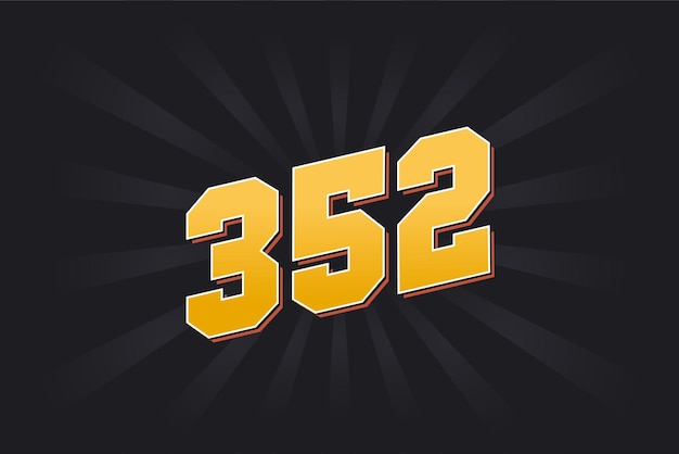 Nummer 352 vector lettertype alfabet Geel nummer 352 met zwarte achtergrond