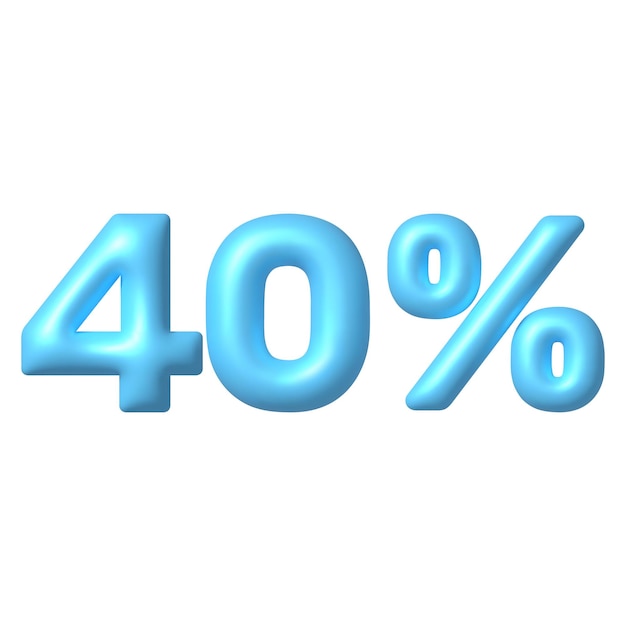 Nummer 3D pictogram blauw glanzend 40 procent korting vector teken 3D-vector realistische ontwerpelement