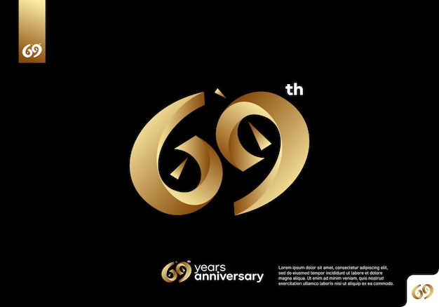 Nummer 69 gouden logo pictogram ontwerp, 69e verjaardag logo nummer, 69e verjaardag.