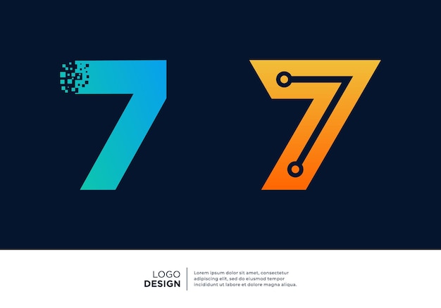 Vector nummer 7 digitale technologie logo ontwerp collectie