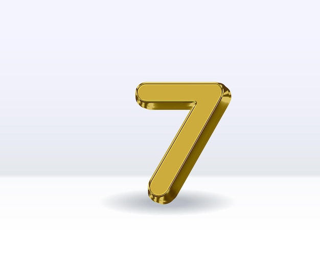 Nummer 7 Goud met witte 3D-rendering met achtergrond